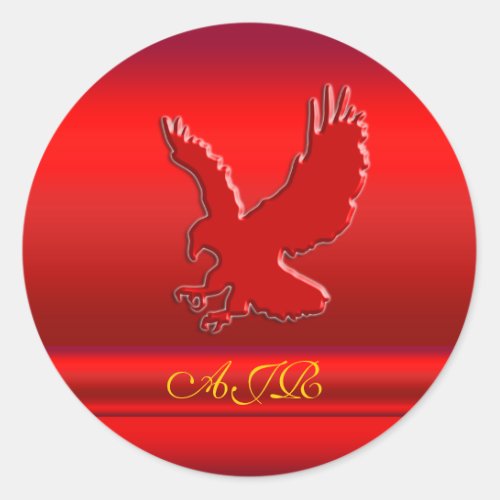 Monogram Red Eagle logo on red metallic_effect Classic Round Sticker