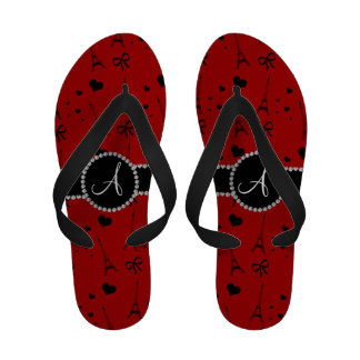 Monogram red eiffel tower pattern flip flops