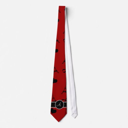 Monogram red eiffel tower pattern neck tie