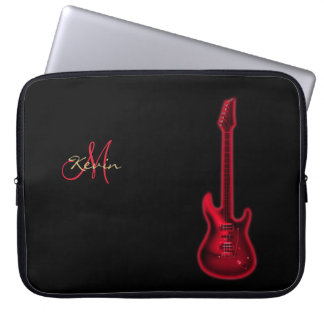 Monogram Red Electric Guitar Music Laptop Sleeve