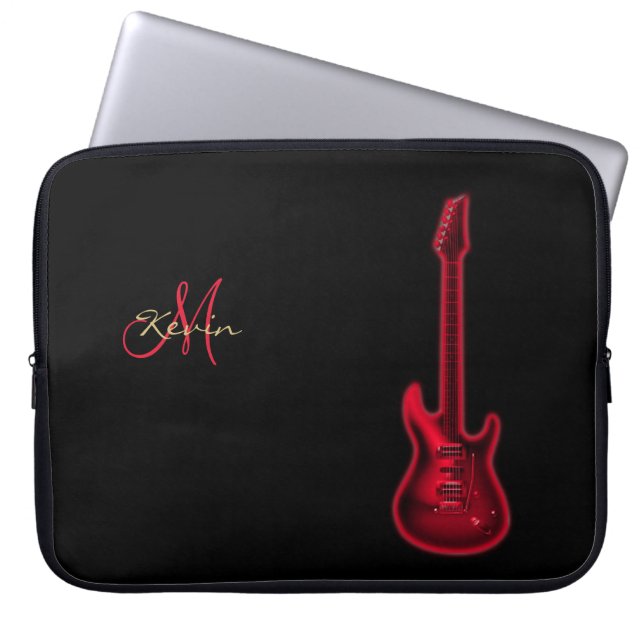 Monogram Red Electric Guitar Music Laptop Sleeve (Front)