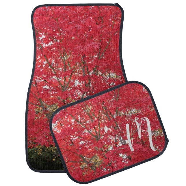 Monogram Red Fall Leaves Car Floor Mat (Set)