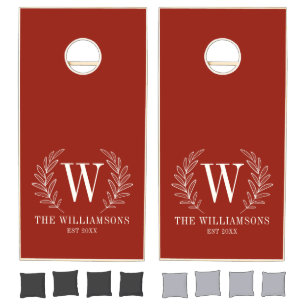Monogram Red Family Name Cornhole Set