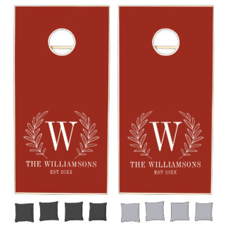 Monogram Red Family Name Cornhole Set