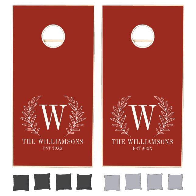 Monogram Red Family Name Cornhole Set (Set)