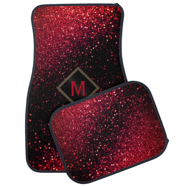 Monogram Red Faux Glitter    Car Floor Mat (Set)