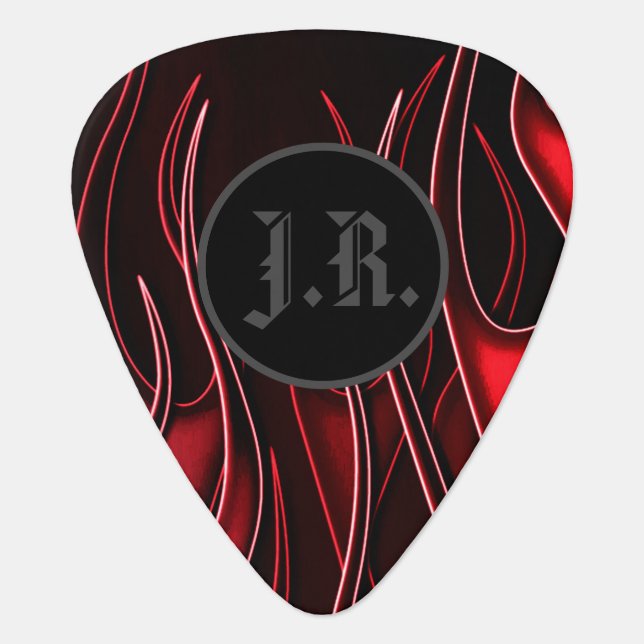 Monogram Red Flames Guitar Pick (Front)