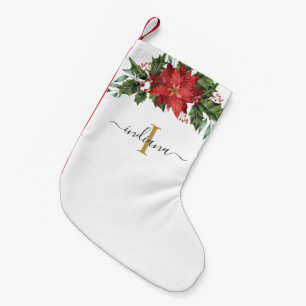 Monogram Red Floral Rustic Christmas Holidays Small Christmas Stocking
