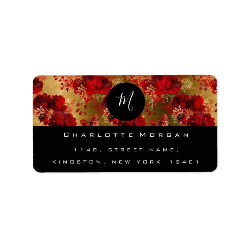 Monogram Red Flower Rose Butterfly Gold RSVP Lux Label