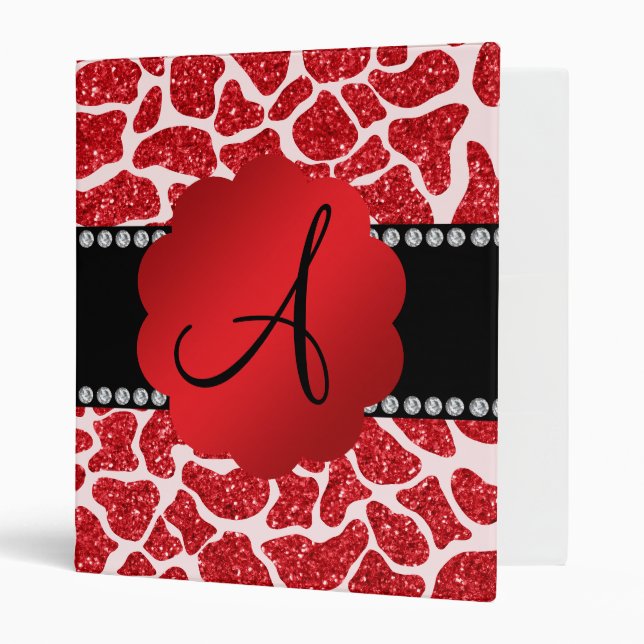 Monogram red glitter giraffe print 3 ring binder (Front/Inside)