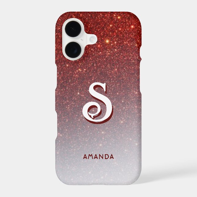 Monogram Red Glitter Ombre iPhone Case (Back)