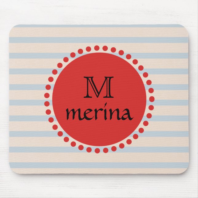 Monogram Red Gold Striped Circle Mouse Pad (Front)