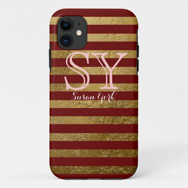 monogram red golden stripes chic style Case-Mate iPhone case (Back)