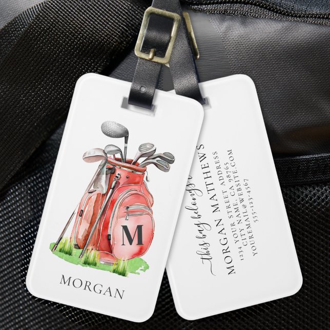Monogram Red Golf Luggage Tag (Monogram Red Golf Bag Luggage Tag)
