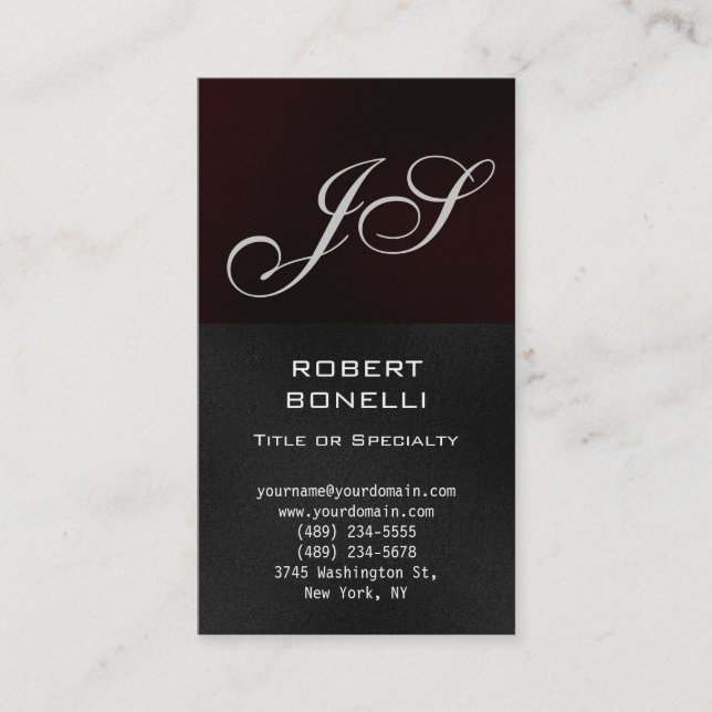 Monogram Red Gray Consultant Business Card (Front)