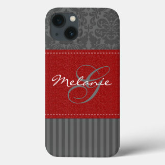 Monogram Red, Gray Damask Stripe iPad Air Case