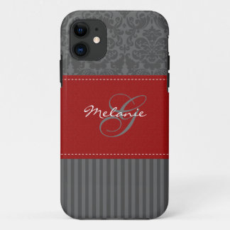 Monogram Red, Gray Damask Stripe iPhone 5 Case