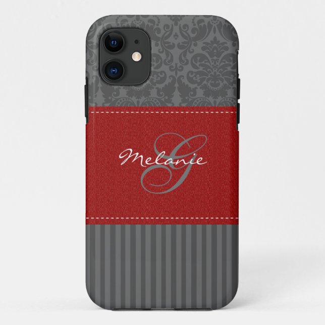 Monogram Red, Gray Damask Stripe iPhone 5 Case (Back)