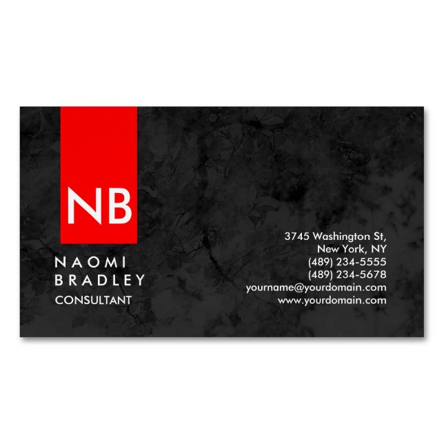 Monogram Red Gray Pattern Modern Consultant Business Card Magnet (Front)