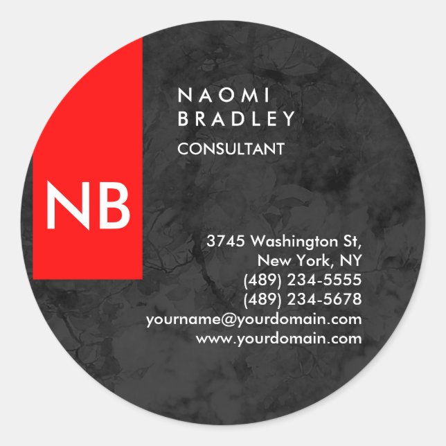 Monogram Red Gray Pattern Modern Consultant Classic Round Sticker (Front)