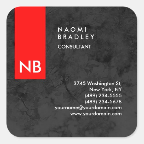 Monogram Red Gray Pattern Modern Consultant Square Sticker