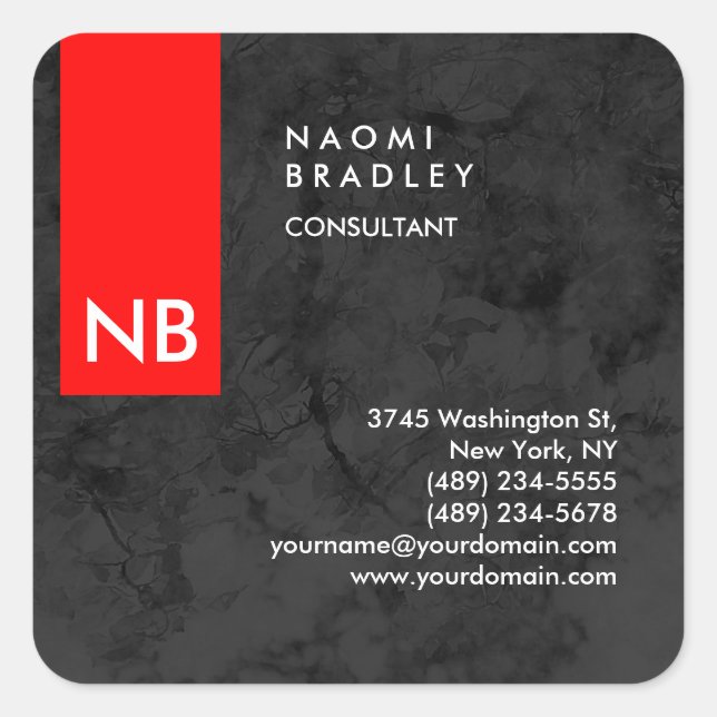 Monogram Red Gray Pattern Modern Consultant Square Sticker (Front)