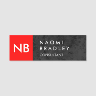Monogram Red Gray Pattern Modern Name Tag