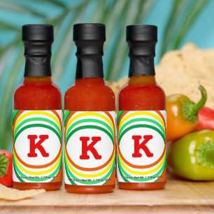 Monogram Red Green Circles Hot Sauce Bottle Favors
