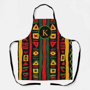 Monogram Red Green Yellow Black History Month Apron