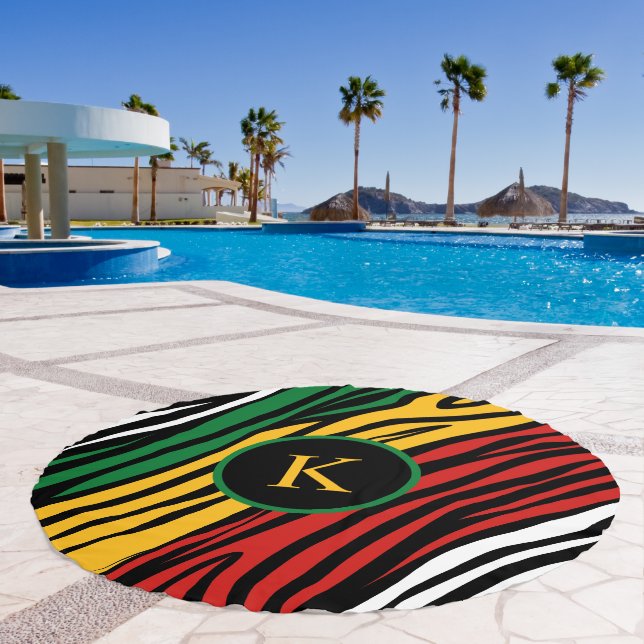 Monogram Red Green Yellow Black History Month Beach Towel (Pool)