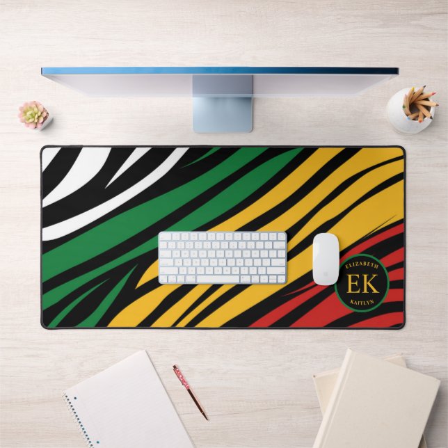 Monogram Red Green Yellow Black History Month  Desk Mat (Office 1)