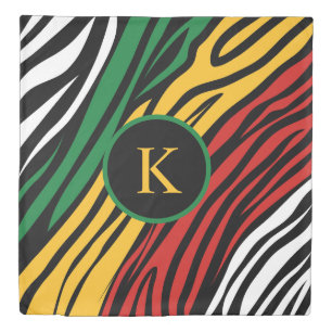 Monogram Red Green Yellow Black History Month Duvet Cover