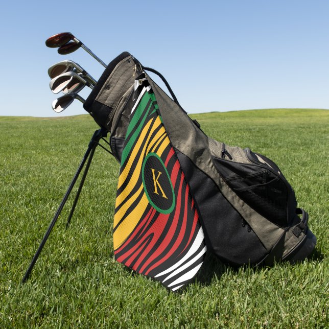 Monogram Red Green Yellow Black History Month Golf Towel (Green)