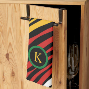 Monogram Red Green Yellow Black History Month Kitchen Towel