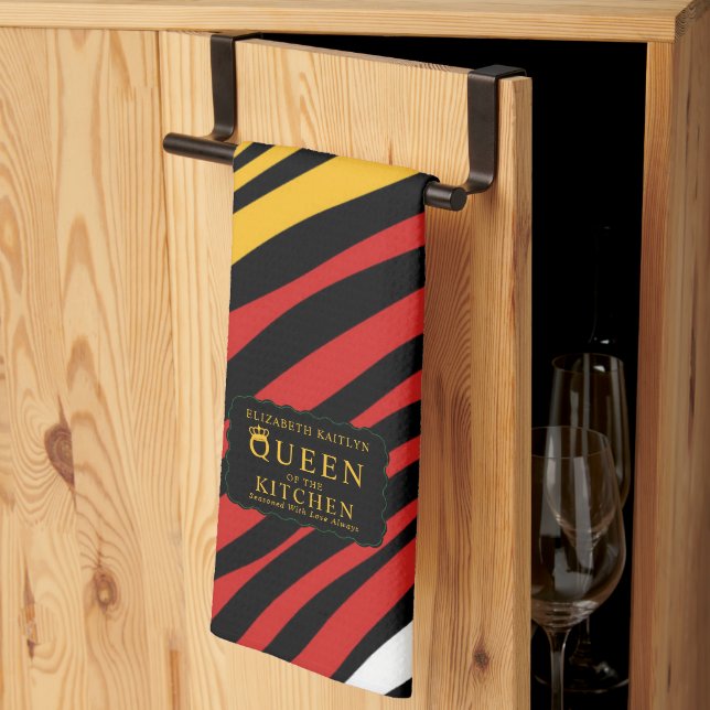 Monogram Red Green Yellow Black History Month Kitchen Towel (Thirds Fold)