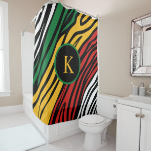 Monogram Red Green Yellow Black History Month Shower Curtain