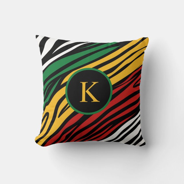 Monogram Red Green Yellow Black History Month Throw Pillow (Front)