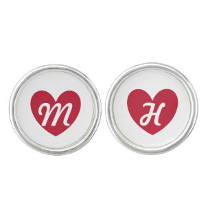 Monogram red heart on white cufflinks
