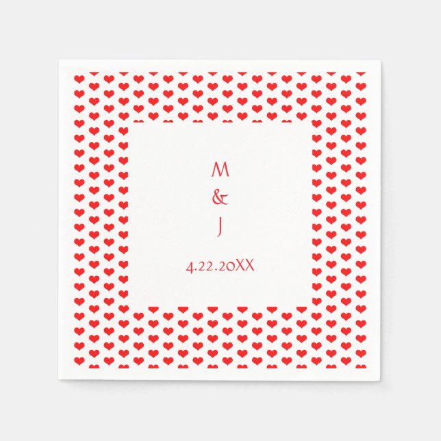 Monogram Red Hearts Couple Name Romantic Wedding  Napkins (Front)