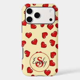 Monogram Red Hearts Pattern Custom Romantic Gift iPhone 17 Pro Max Case