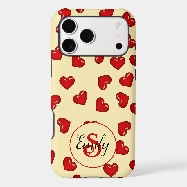 Monogram Red Hearts Pattern Custom Romantic Gift Iphone Case (Back)