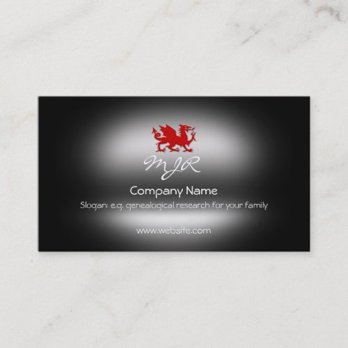 Monogram Red Heraldic Dragon metallic_effect Business Card