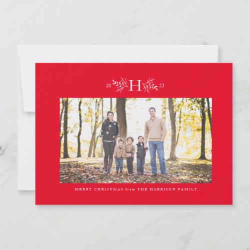 Monogram red holiday photo card