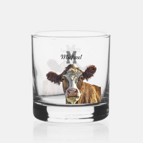 Monogram Red Holstein Cow Dairy Farm Livestock  Whiskey Glass
