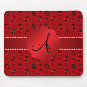 Monogram red ladybugs pattern mouse pad