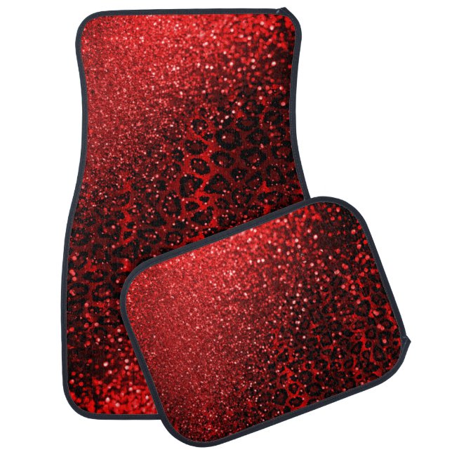 Monogram Red Leopard & Glitter  Car Floor Mat (Set)