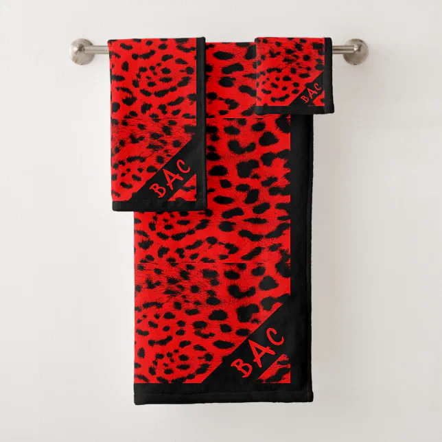 Monogram Red Leopard Print Bath Towel Set Zazzle