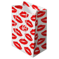 Monogram Red Lipstick Kiss Pattern Gift Bag