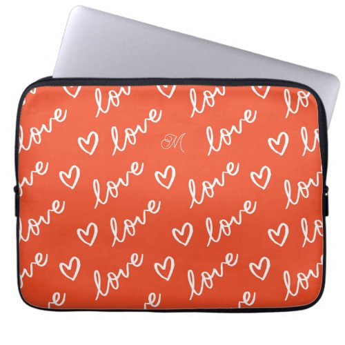 Monogram Red Love Hearts Pattern Laptop Sleeve