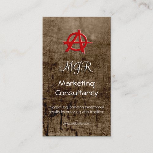 Monogram, Red Marketing Anarchy Sign, leather-look Business Card
